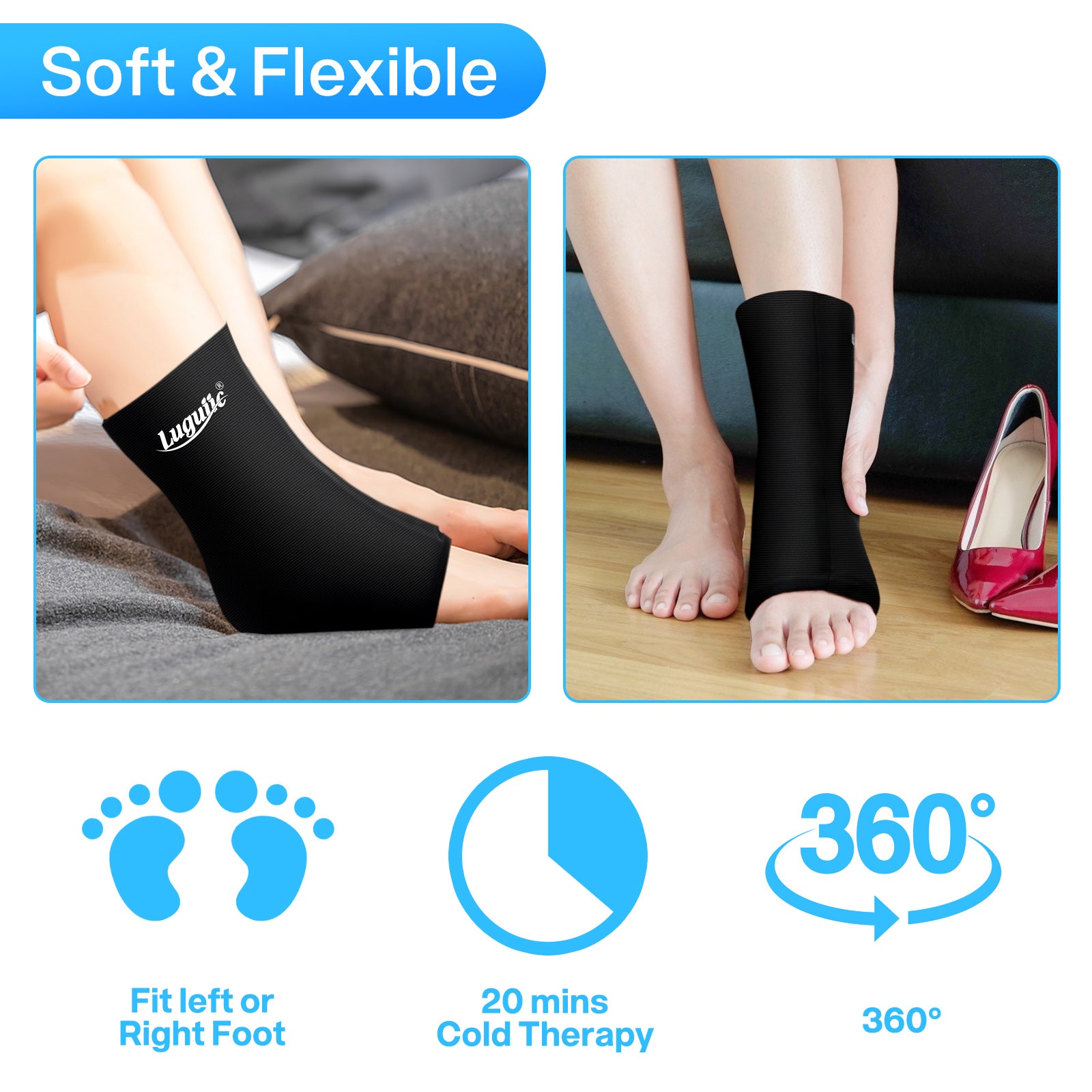 Luguiic Ankle Ice Pack Wrap for Injuries Reusable Gel Cold