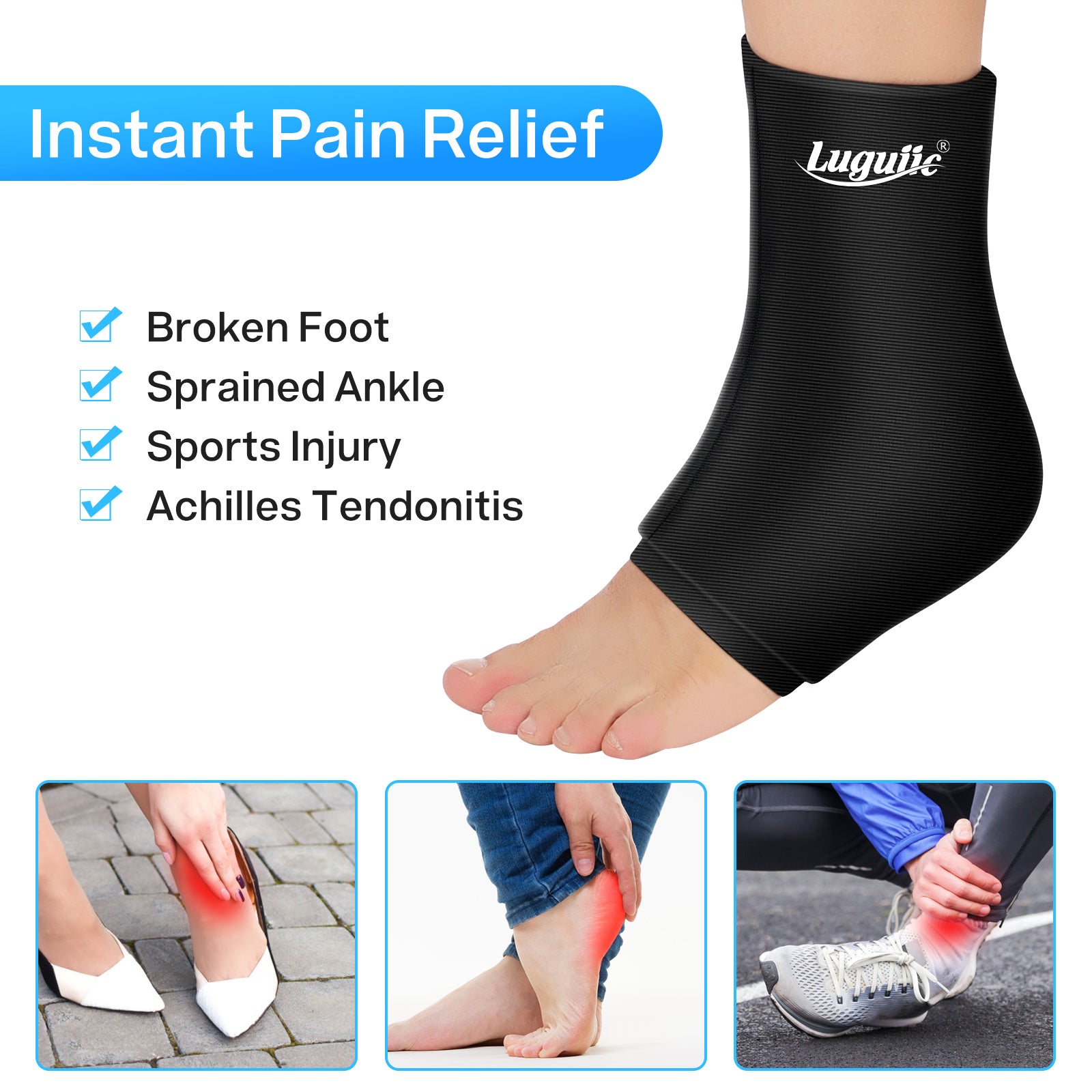 Luguiic Ankle Ice Pack Wrap for Injuries Reusable Gel Cold