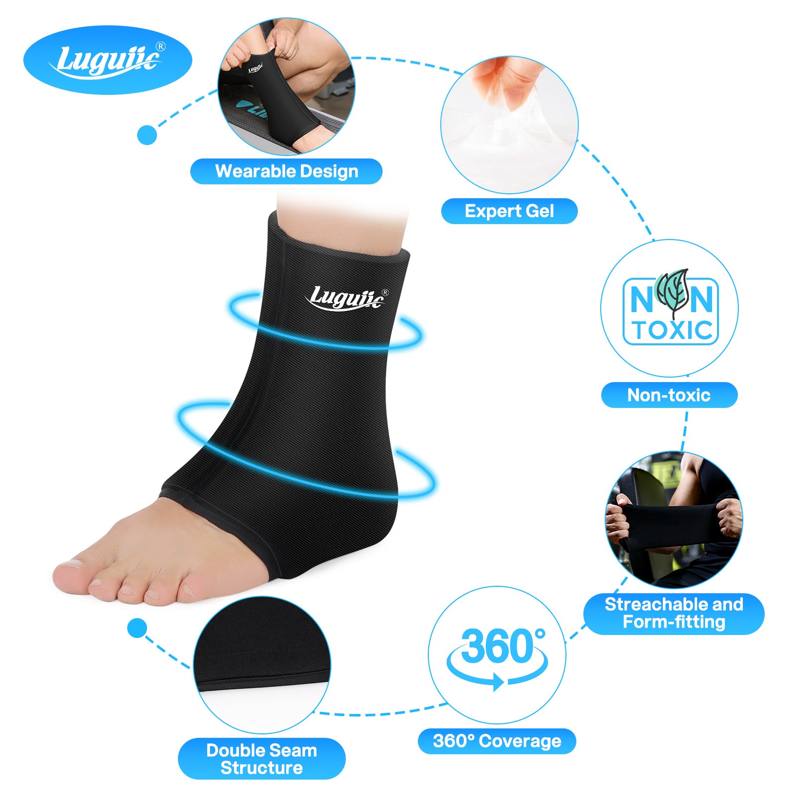 Luguiic Ankle Ice Pack Wrap for Injuries Reusable Gel Cold