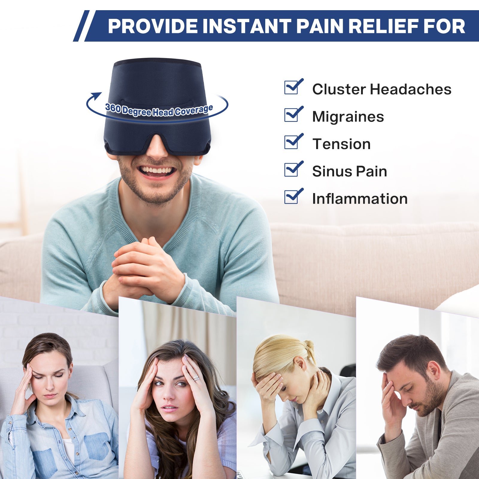 Luguiic Headache & Migraine Relief Wrap Hat (Black)