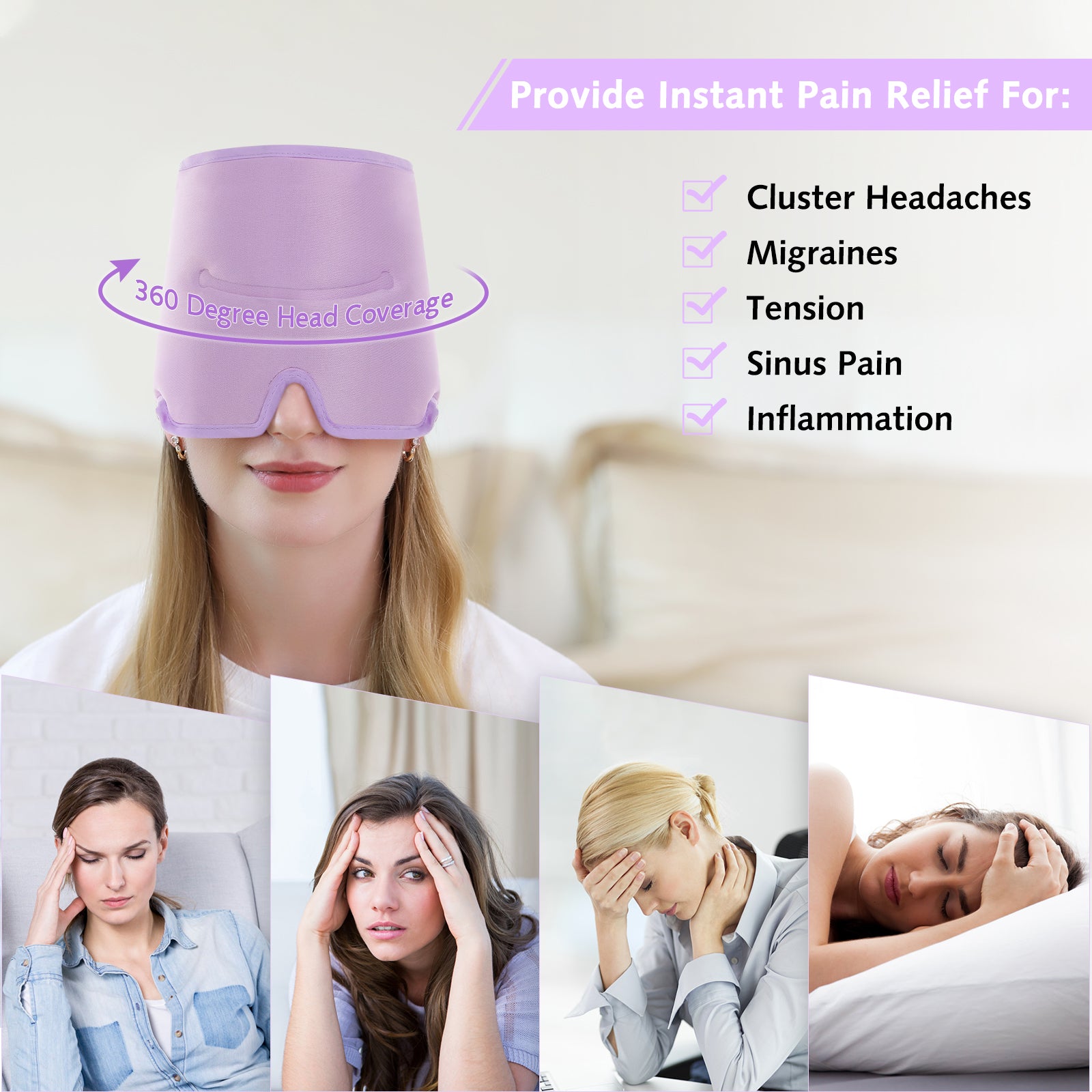 Luguiic Headache & Migraine Relief Wrap Hat (Pink)
